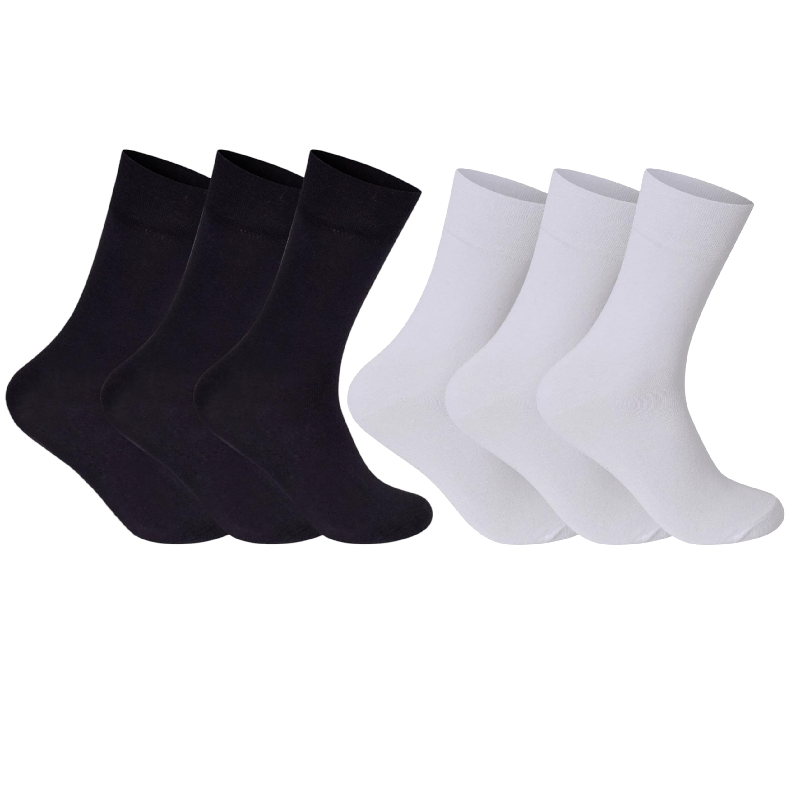 ShopMCR Men’s Diabetic Socks – 6 Pairs, Soft Cotton, Non-Elastic Top, Seamless Toe, Swollen Feet Comfort, UK Size 6-11 (6P, 3Black, 3White)