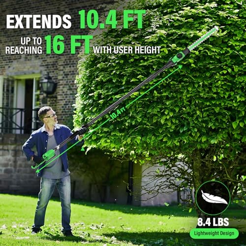 Image of SOYUS Pole Hedge Trimmer Cordless, 18-inch Electric Hedge Trimmer with Extension Pole, 16-Foot Max Reach, Multi-Angle, 2 * 2.0Ah Batteries and Charger Included