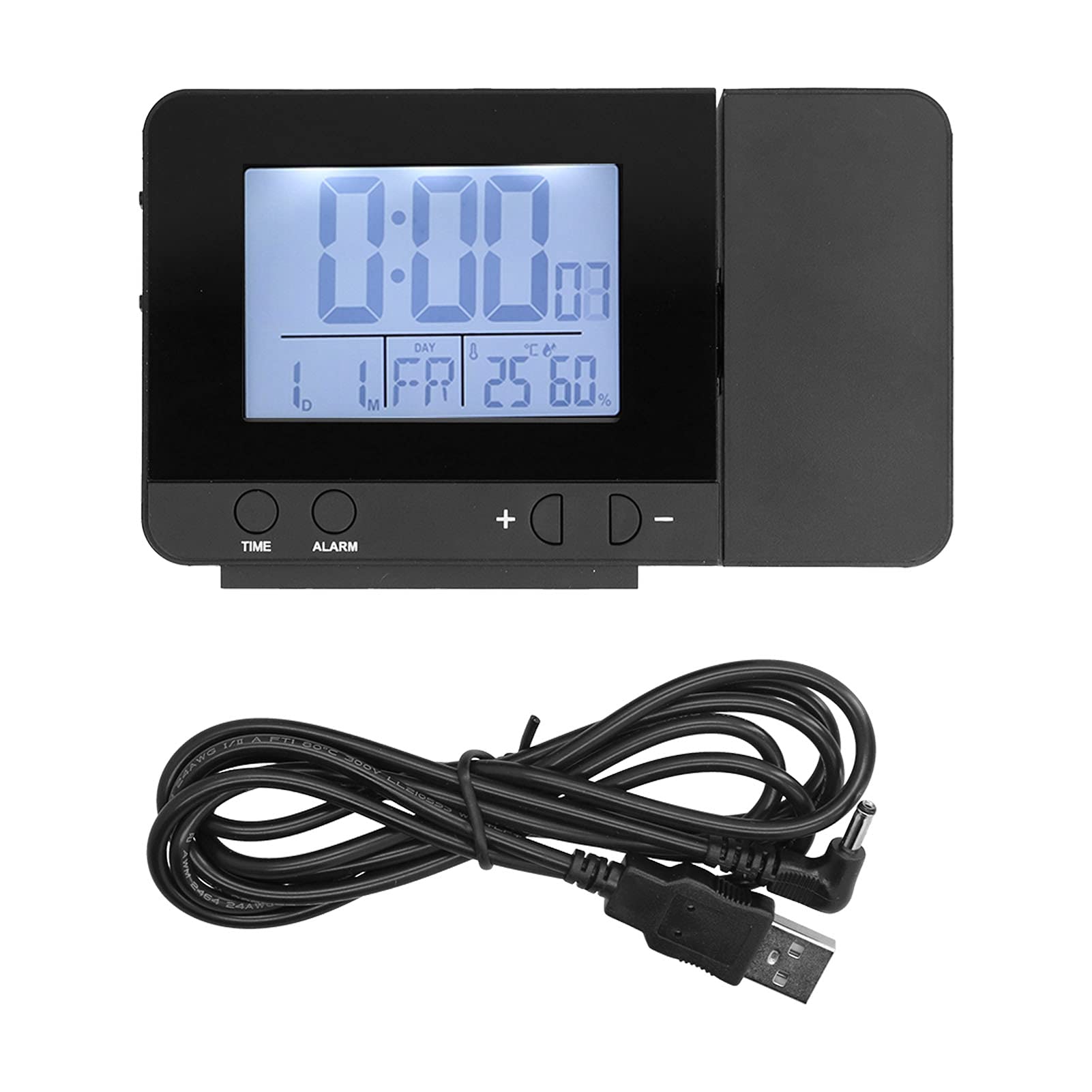 Reloj Despertador de Proyección con Rotación de 180° con Pantalla LED y Termómetro para Uso Doméstico Reloj Digital Compacto (Negra)
