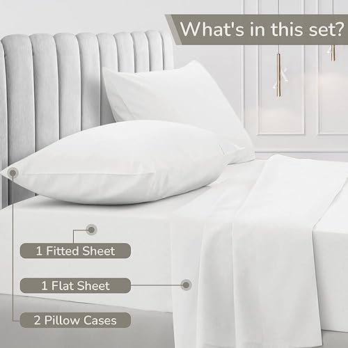 Miniatura 10 de Juego de sábanas 100% de algodón egipcio de 1000 hilos tamaño King de lujo, suave y liso, color blanco, tamaño King, con bolsillo profundo de 16