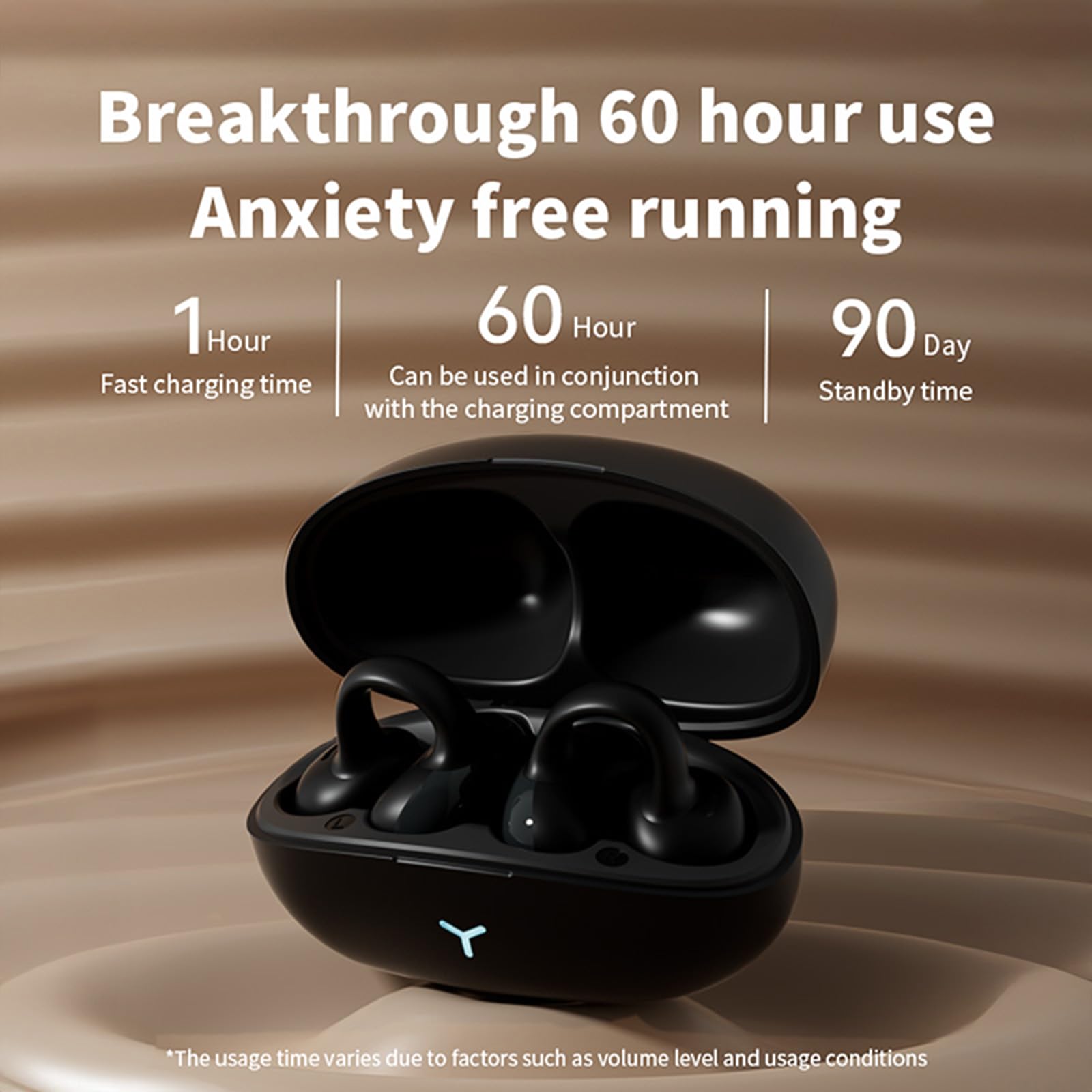KHEALING Oreillette sans fil Bluetooth avec clip d'oreille, haute qualité sonore, longue durée de vie, faible latence, réduction du bruit, casque de jeu et de sport (noir)