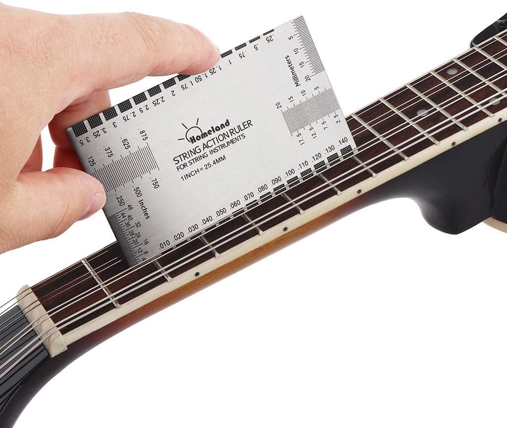 Stainless Steel String Action Ruler Guitar Setup Gauge Luthier Measuring Tool with User Guide for Electric, Acoustic Bass Guitars