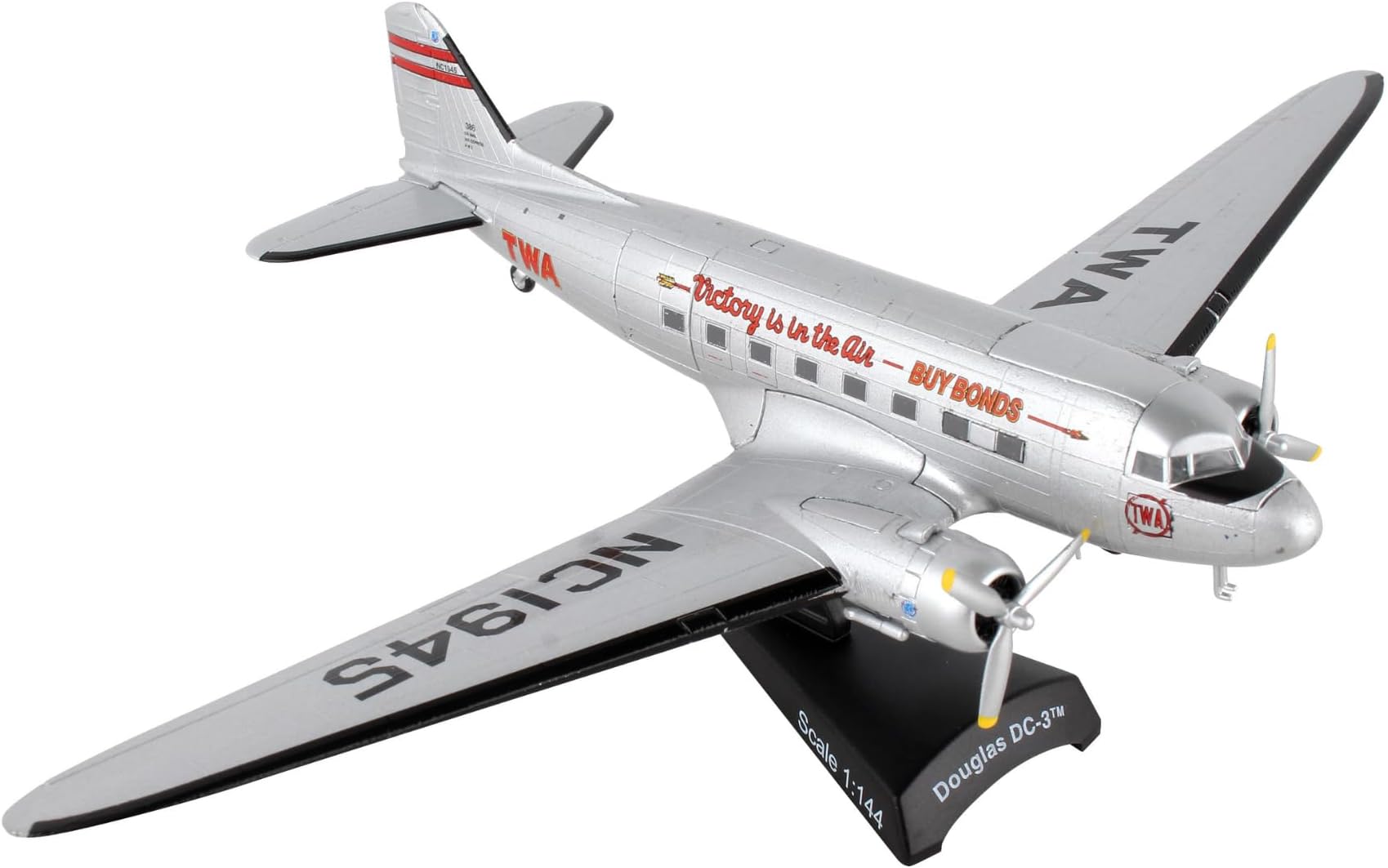 Postage Stamp Douglas DC-3 TWA 1/144 Scale Silver