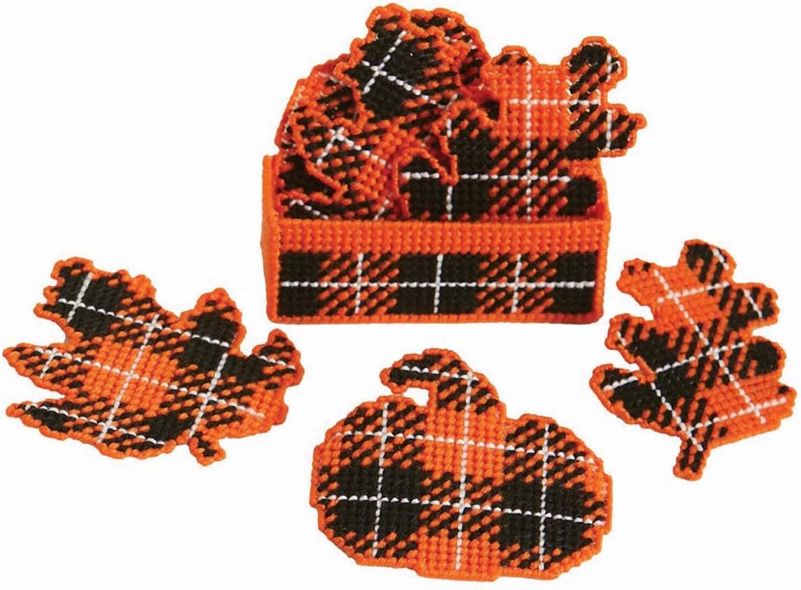 Herrschners Fall Gingham Coasters Plastic Canvas Kit