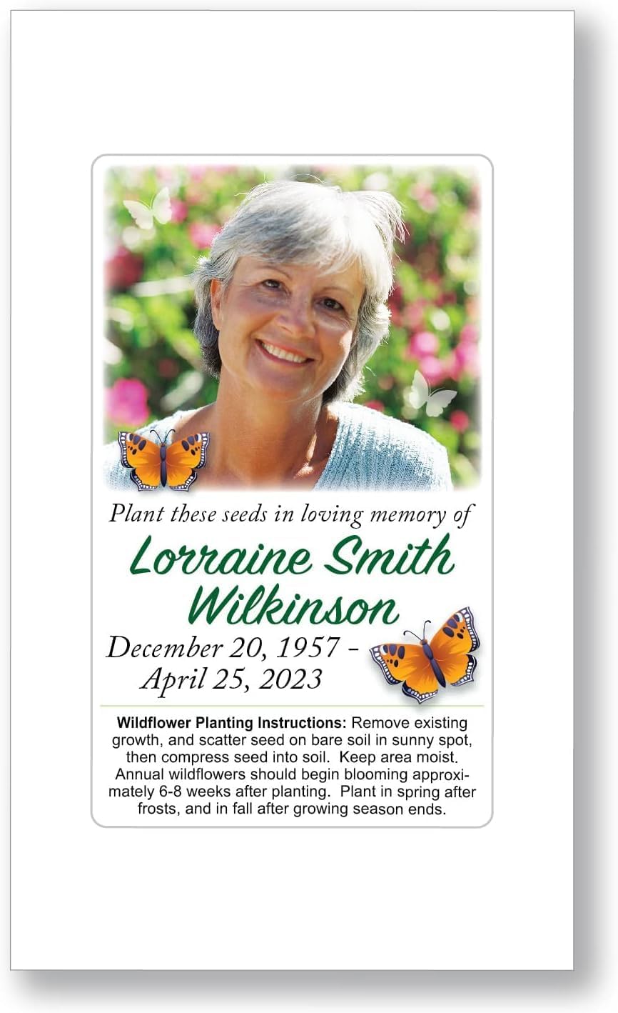 50 - Personalized w/Photo Butterfly Memorial Funeral Wildflower Seed Packets Favors Remembrance Celebration of Life (50)