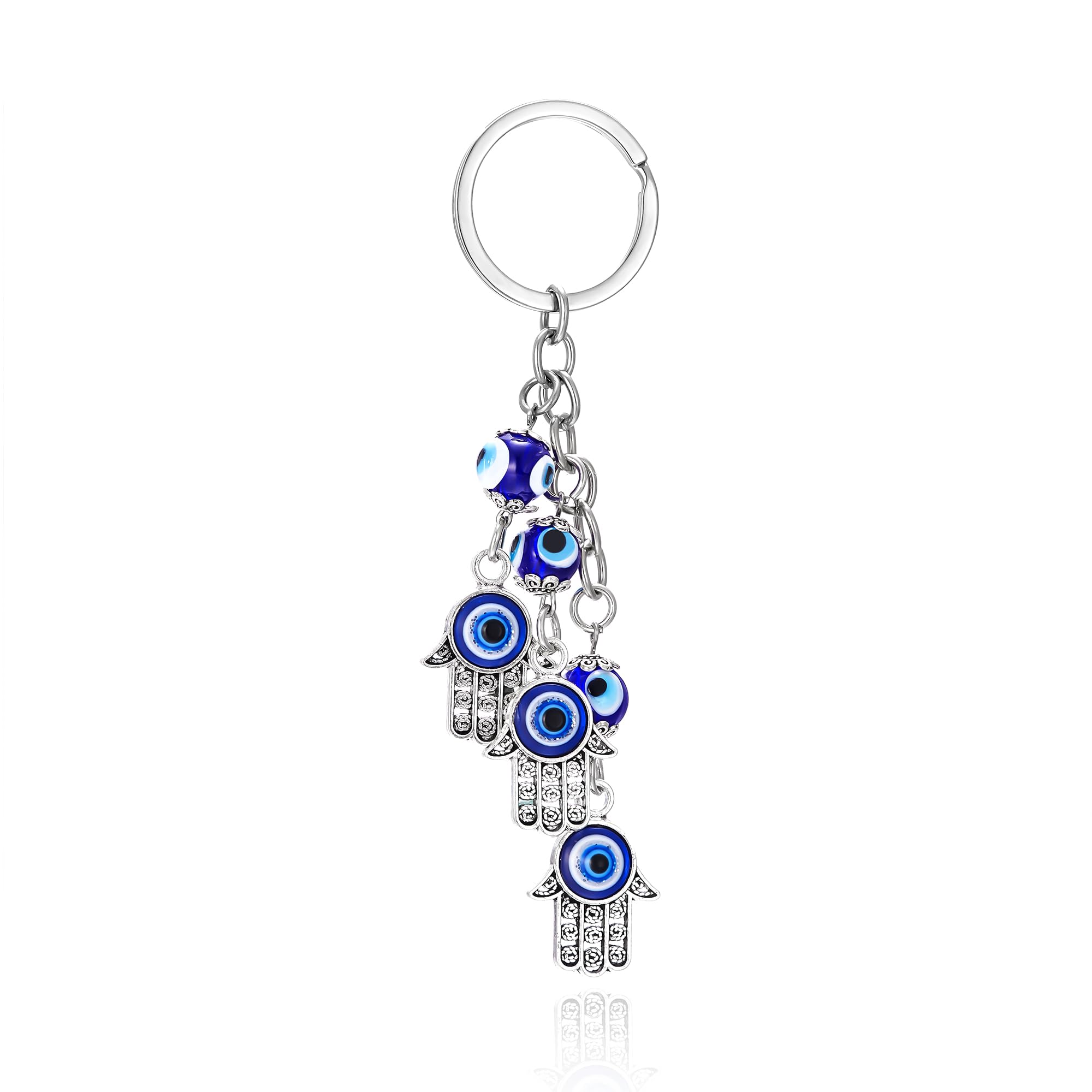 RINHOO Evil Eye Hamsa Keychain Blue Hand Fatima Protection Charm Key Holder Good Luck Keyring Amulet For Women Men