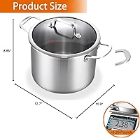 Vista 3 de DELARLO Olla de Acero Inoxidable Tri-Capa de 8 Cuartos, Resistente, Compatible con Todas las Estufas, Olla para Sopa de hasta 600℉ con Tapa, Olla