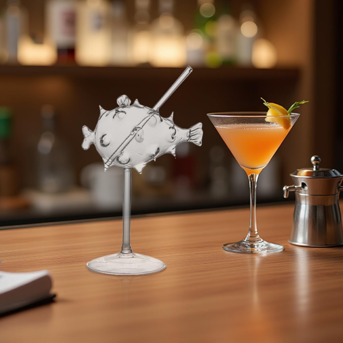 UKCOCO 2 Kreatives Fischcocktailglas mit Stiel und Trinkhalm