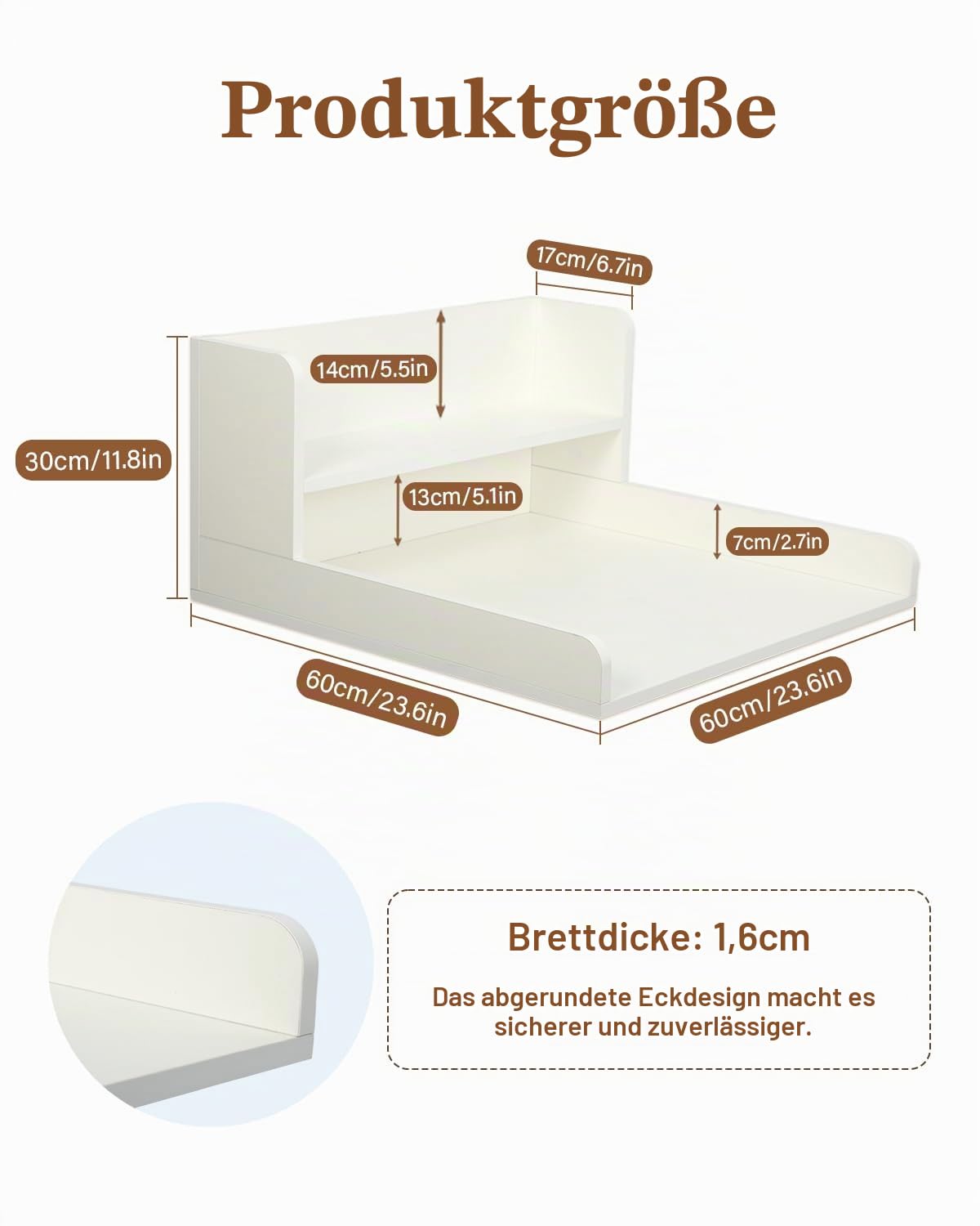 Arbeitsplatte Waschmaschine Trockner mit 2 Stufigem Regal, Waschmaschinen Auflage Holz, Abdeckung Waschmaschine Holz, Lagerung, für Einzelwaschmaschine und Trockner, 60x60x30cm