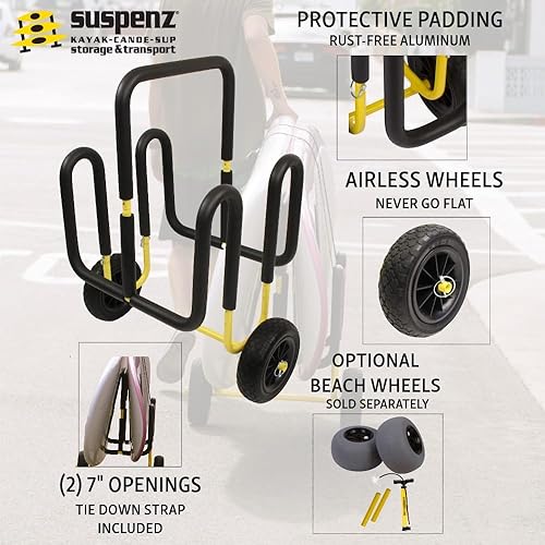 Miniatura 3 de Suspenz Carrito de transporte doble SUP con ruedas sin aire, transportadorcarrito para 2 tablas de remo de pie y tablas de surf, amarillo (22-9934)