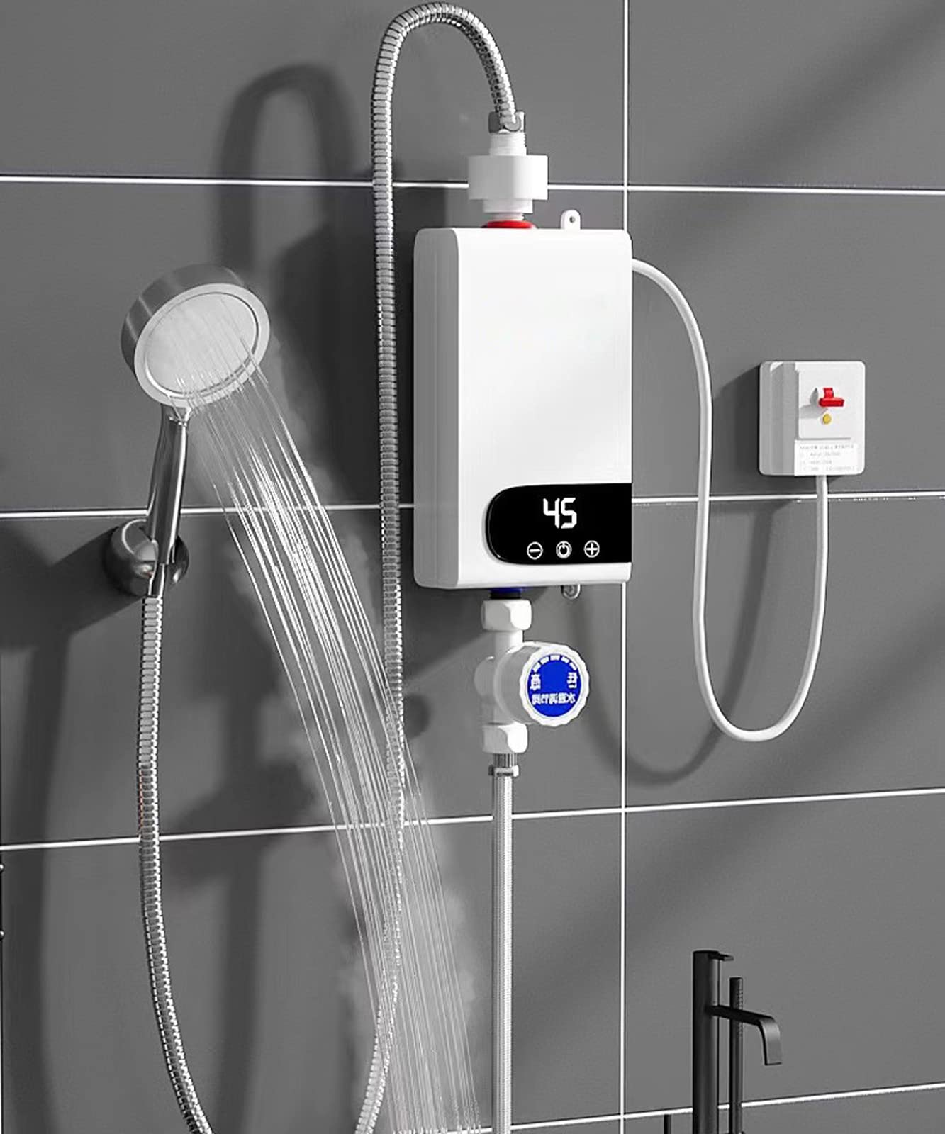 Scaldabagno Elettrico Istantaneo Senza Serbatoio, Scaldabagno per Doccia Ad Alta Efficienza Energetica con Ampio Display LCD, per Bagno Cucina Domestica