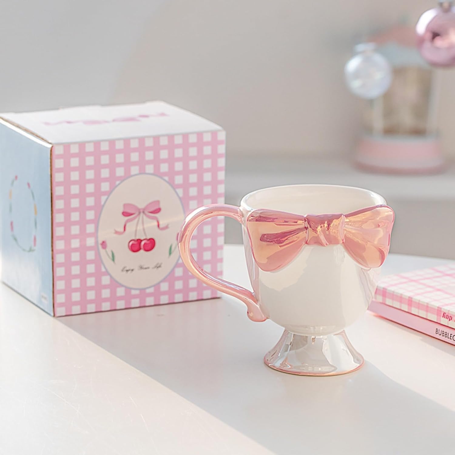 Cute Creative Ceramic 3D Bow Tie Decoration Coffee Mug 300ML/10OZ. Tea Cup Ice Cream Cup Novelty Romantic Gift for Women Girls (Pink) - Image 3