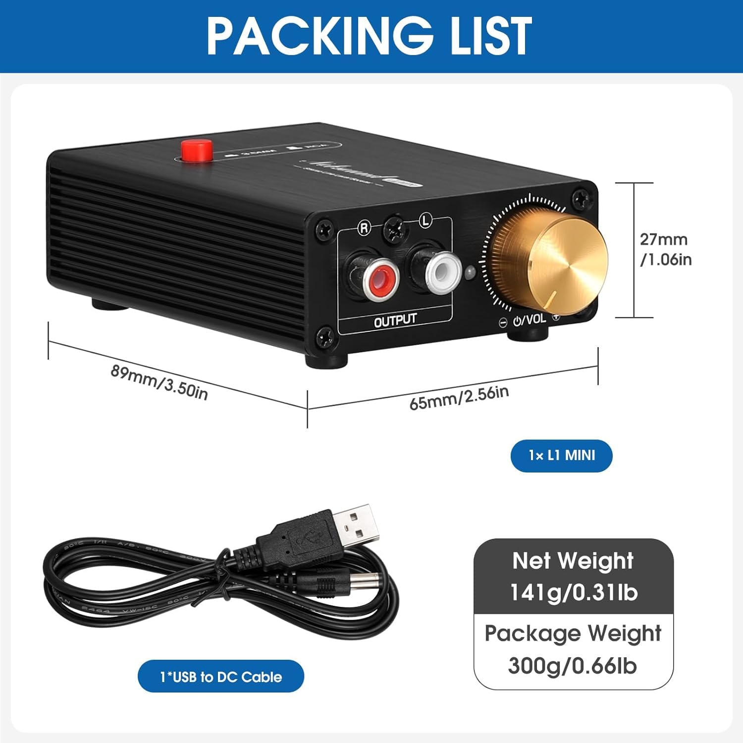 Nobsound Mini Stereo Line Level Booster wzmacniacz audio 20 dB wzmocnienie + regulator głośności (L1MINI)
