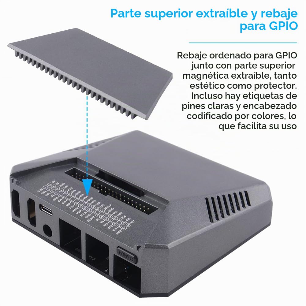 GeeekPi - Carcasa para Argon One Raspberry Pi 4, de aluminio, con ventilador, disipador de calor, botón de encendido, compatible con juegos retro, películas y música