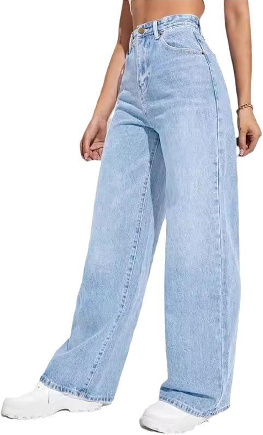 Women's Straight Leg Jeans for Women High Waisted Stretchy Wide Leg Boyfriend Jeans Casual Denim Pants