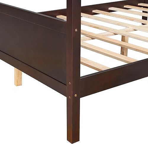 Miniatura 26 de Harper & Bright Designs Cama con dosel de tamaño Queen con cabecera y soporte de listones, cama de plataforma con tapicería de lino con marco de