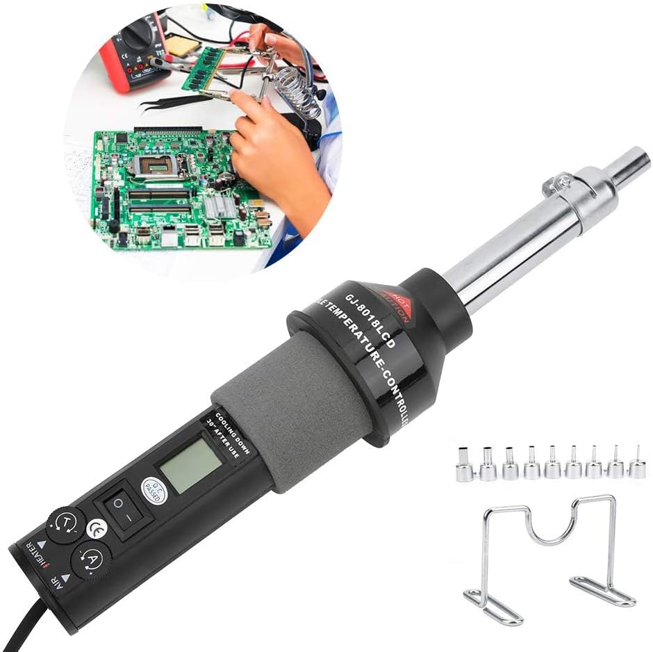 Hot Air Gun, 9 Tuyere Electric Heat Gun Tools with LCD Digital Display for The Desoldering of Most Mount Parts, US Plug AC 110V