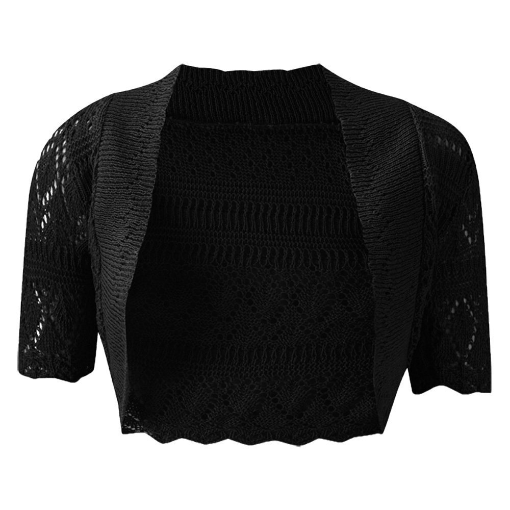 Doll-Up Women's Black New Knitted Bolero Short Sleeve Cardigan Crochet Shrug (Medium(Uk12-14)(Us8-10)(Eu40-42), )