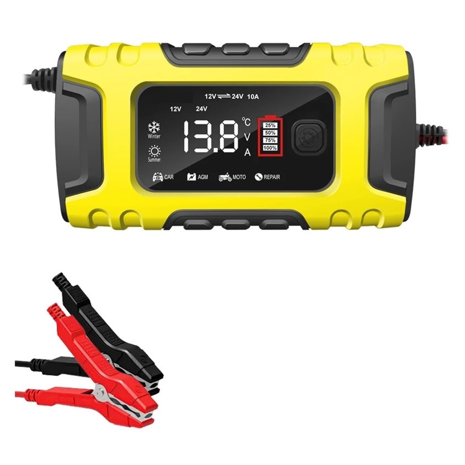 Ładowarka Samochodowa 12V 10A I 24V 5A Konserwacja Impulsów Wyświetlacz LCD Inteligentne Szybkie Ładowanie Samochodowa Motocyklowa Ładowarka Kwasowo-ołowiowa Szybkie I Wydajne łAdowanie(Yellow)