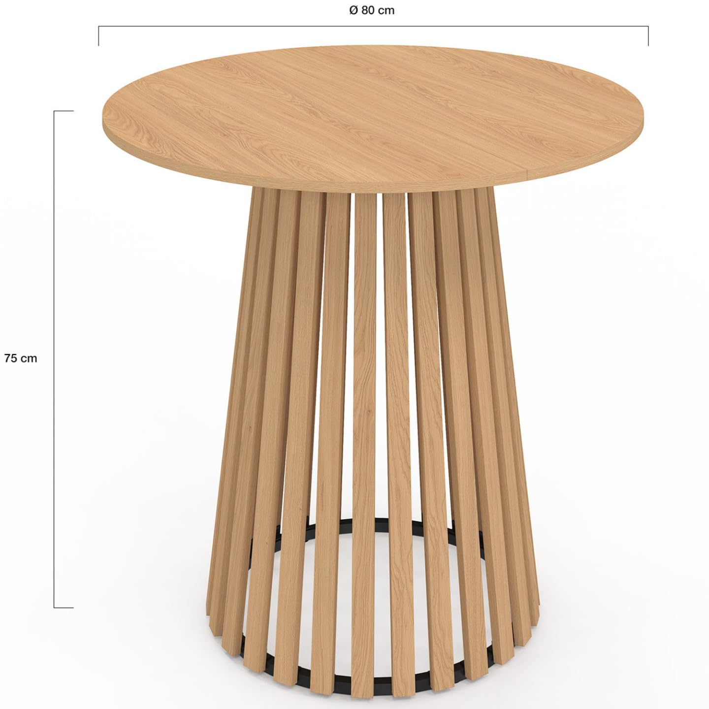 IDMarket - Tavolo da pranzo rotondo per 6 persone CARMEN con gambe a doghe in legno e piano in legno da 80 cm