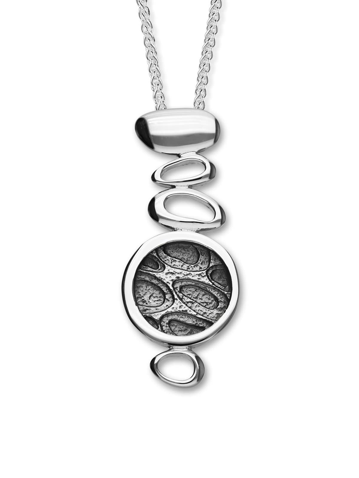 ORTAK 925 Sterling Silver Handmade Pendant Necklace, Black Oxidised To Enhance Background Details, High Polished, Tranquility Collection, Scottish Fine Jewellery, Made In Scotland