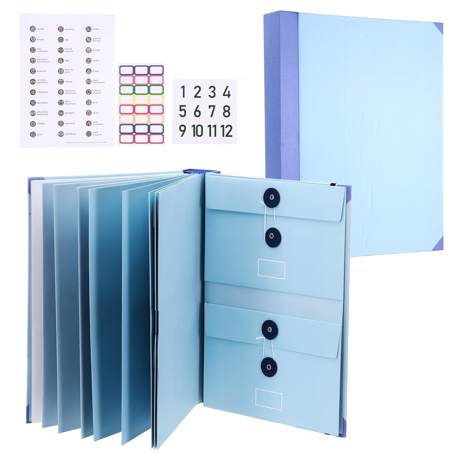 PATIKIL Important Document Organizer, A4 Document Binder Folio Folder with Pocket, Expanding File Folder with Label Stick for Office Home Birth Certificate/Passport/Record, Blue