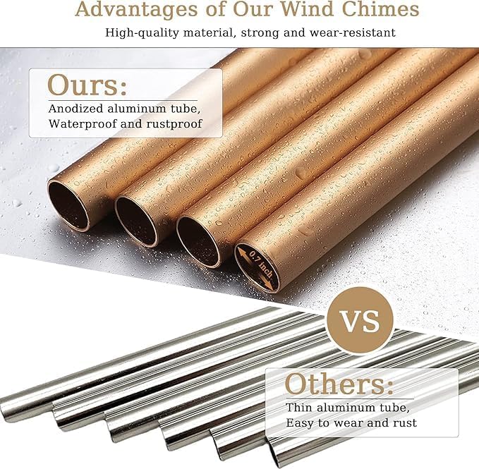KANVIPRIYA Large Aluminium Wind Chimes,27 Inch 6 Rustproof Aluminum Tubes Wooden Wind Bell Sympathy Romantic Wind Chimes for Outside, Best Gift for Outdoor, Garden, Patio Decoration (Golden) 2