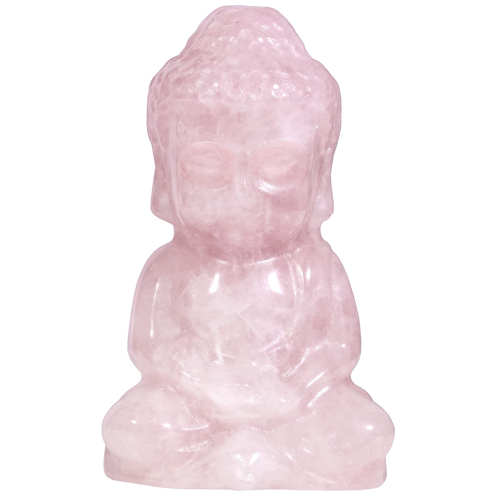 Nupuyai Hand-Carved Buddha Statue Crystal Stone Decor for Home Office, 1.9 inch Reiki Healing Rose Quartz Stone Figurine Sculpture for Feng Shui