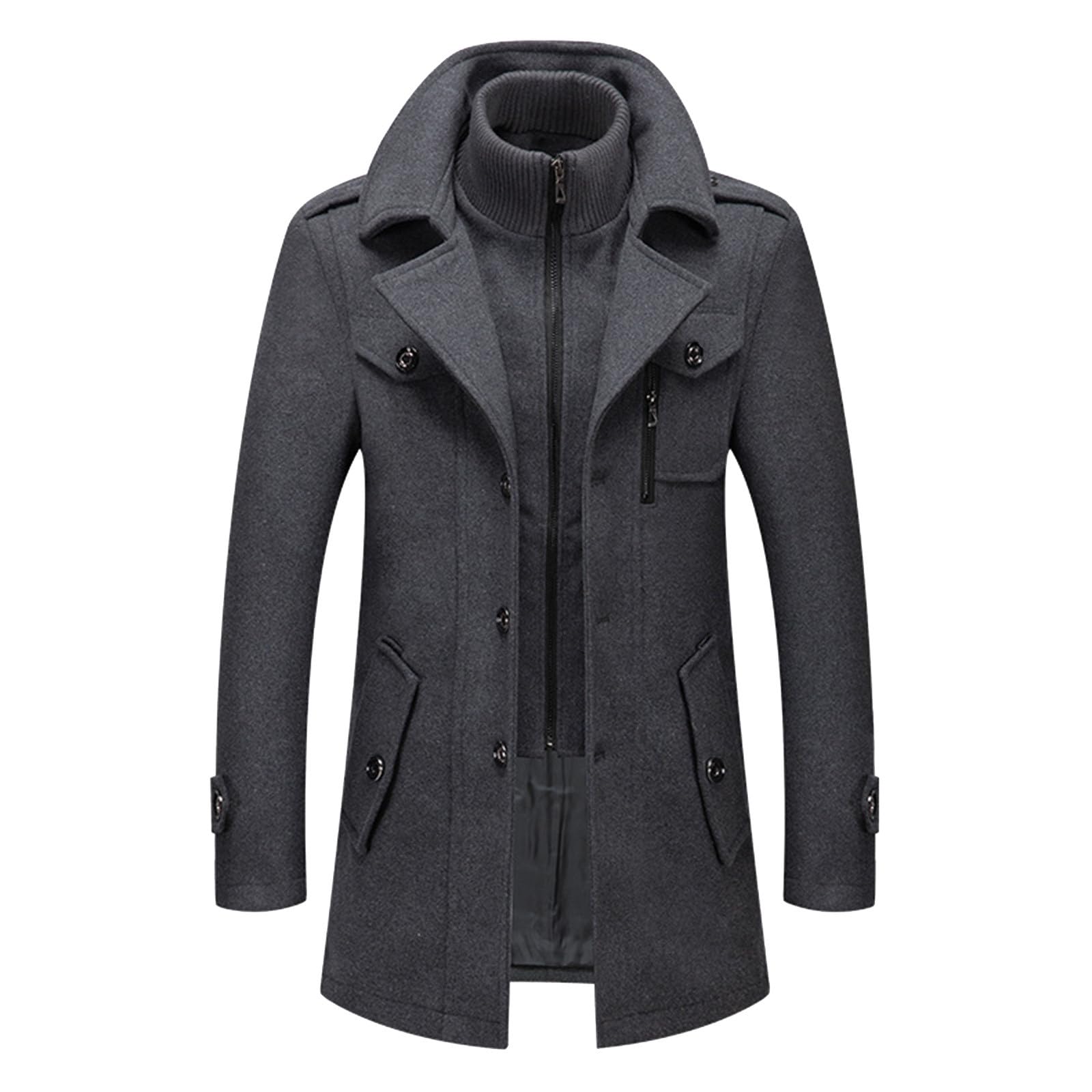 Wintermantel Herren Wolle Herren Mantel Winter Herrenmantel Kurz Warm Winterjacke Ohne Kapuze Kurzmantel Regular Fit Wollmantel mit Taschen Reverskragen Trenchcoat Jacken Casual Jacke,S-6XL