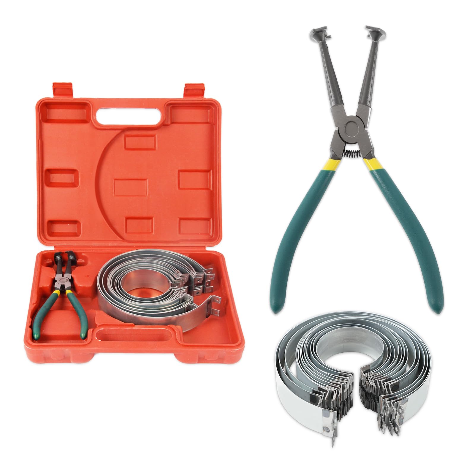 Automotive Engine Piston Ring Compressor Tool Set with Pliers and 14PCS Piston Rings (62-145mm/2.44-5.71in), MOTOCOCHE Piston Compressor Tool for Repairing Car Truck Auto Engine
