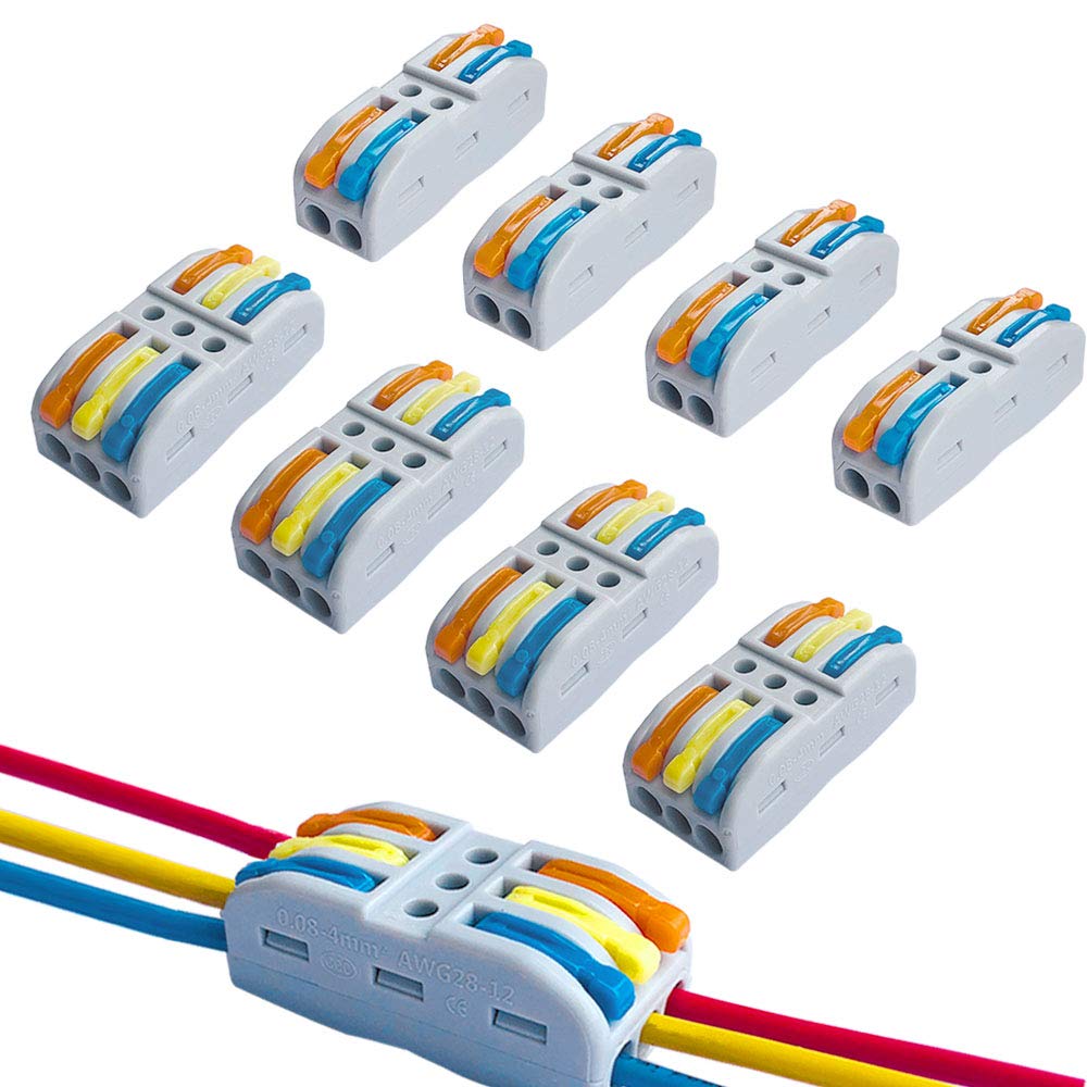 QitinDasen 30Pcs Premium SPL-2 / SPL-3 Lever-Nut Wire Connectors, Conductor Compact Wire Connectors, Quick Splicing Connector Cable Clamp Terminal Block Spring Connector (Multicolor Lever)