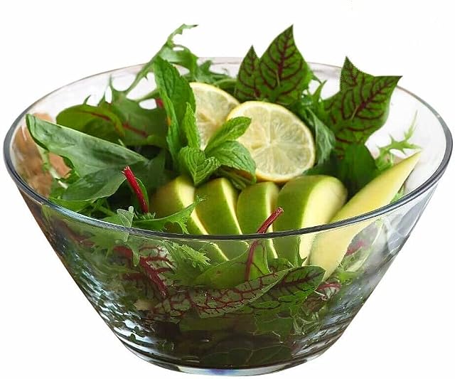 SOLAVIA Large Clear Deep Glass Dish Basic Round Fruit Dessert Trifle Bowl H13cm D25cm Salad Mixing Bowl Home Décor 3L Pear 2 Salad Servers Included