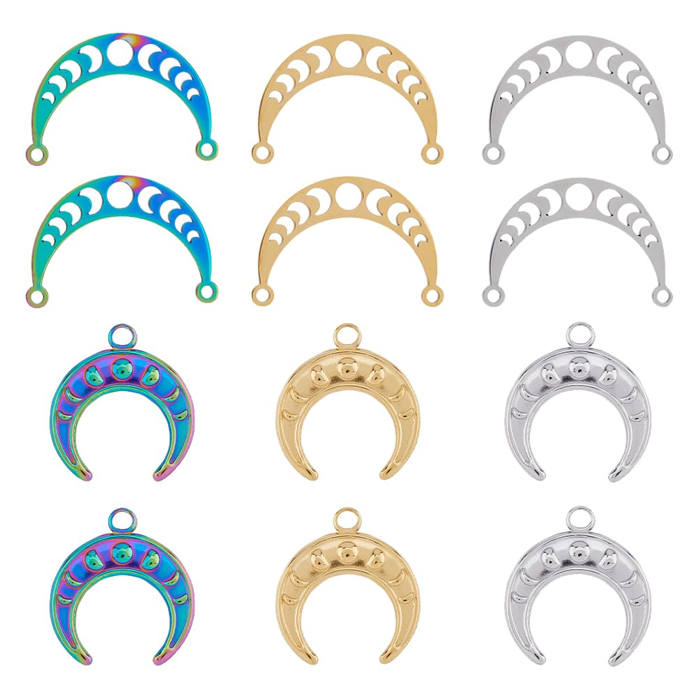 DICOSMETIC 3 Colors Stainless Steel Charms Crescent Moon Charms Fairy Angel Charms for DIY Jewelry Making