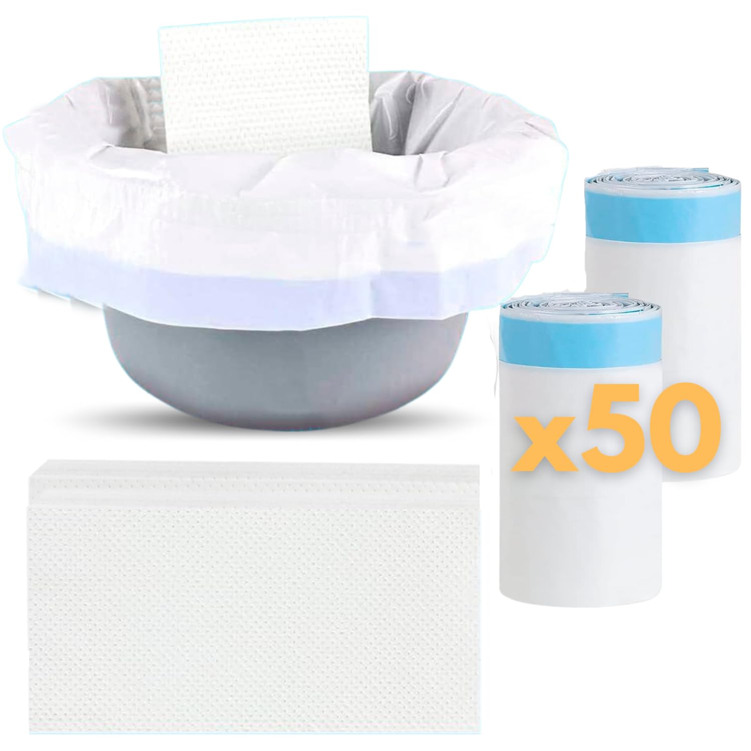PACK x50 Toiletteneinlagen - DESCHBARE TOILETTENBEUTEL - Hygienische WC-Beutel - Einweg Orinal-Beutel mit SAUGFÄHIGEN Polstern, 50 STÜCK. Ideal für Toiletteneinlagen für Toilettenstuhl