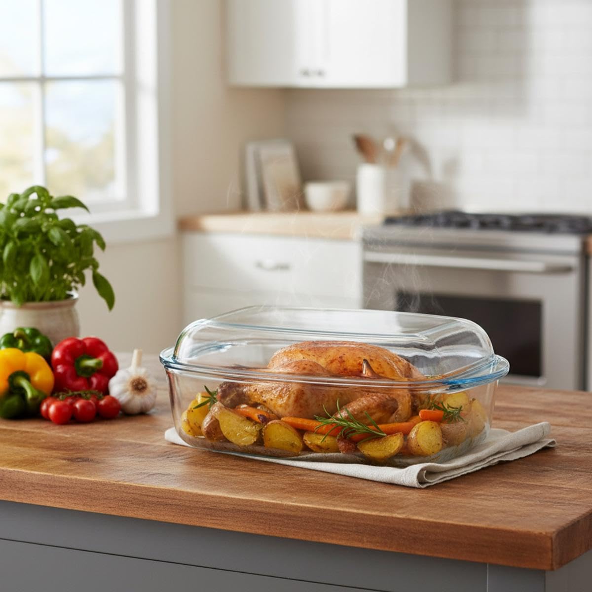 Pyrex Essentials Glass Rectangular Casserole with Lid, 6.5 Liter
