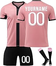 Personalised Football Jersey Kids and Adults with Name Team Number, 25 Football Jersey Set Boy Football Clothing Strips Tee Shirt Short with Sock Gifts