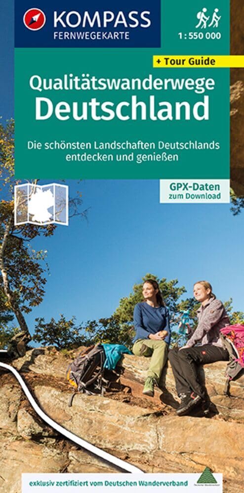 KOMPASS Fernwegekarte Qualitätswanderwege Deutschland Fernwegekarte 1:550.000: Die schönsten Landschaften Deutschlands entdecken & genießen