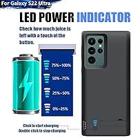 Vista 5 de Funda de batería para Samsung Galaxy S22 Ultra, funda de carga de batería extendida recargable de 5000 mAh, añade 100% jugo extra, no para S22