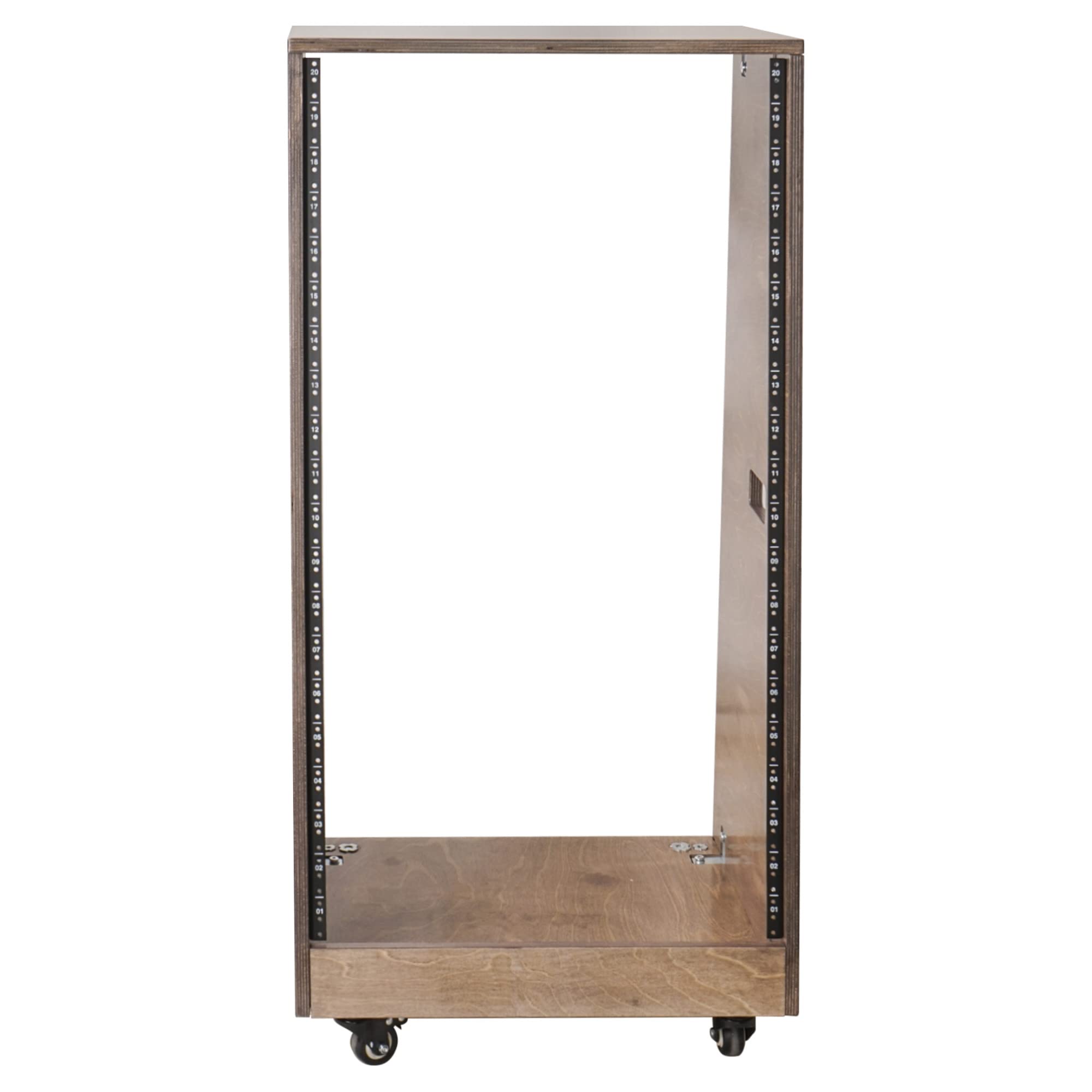 Sound Town DIY Solid Baltic Birch Plywood Slanted 20U Studio Rack, Weathered Brown, with Rubber Feet, Casters (SDRK-20TB)