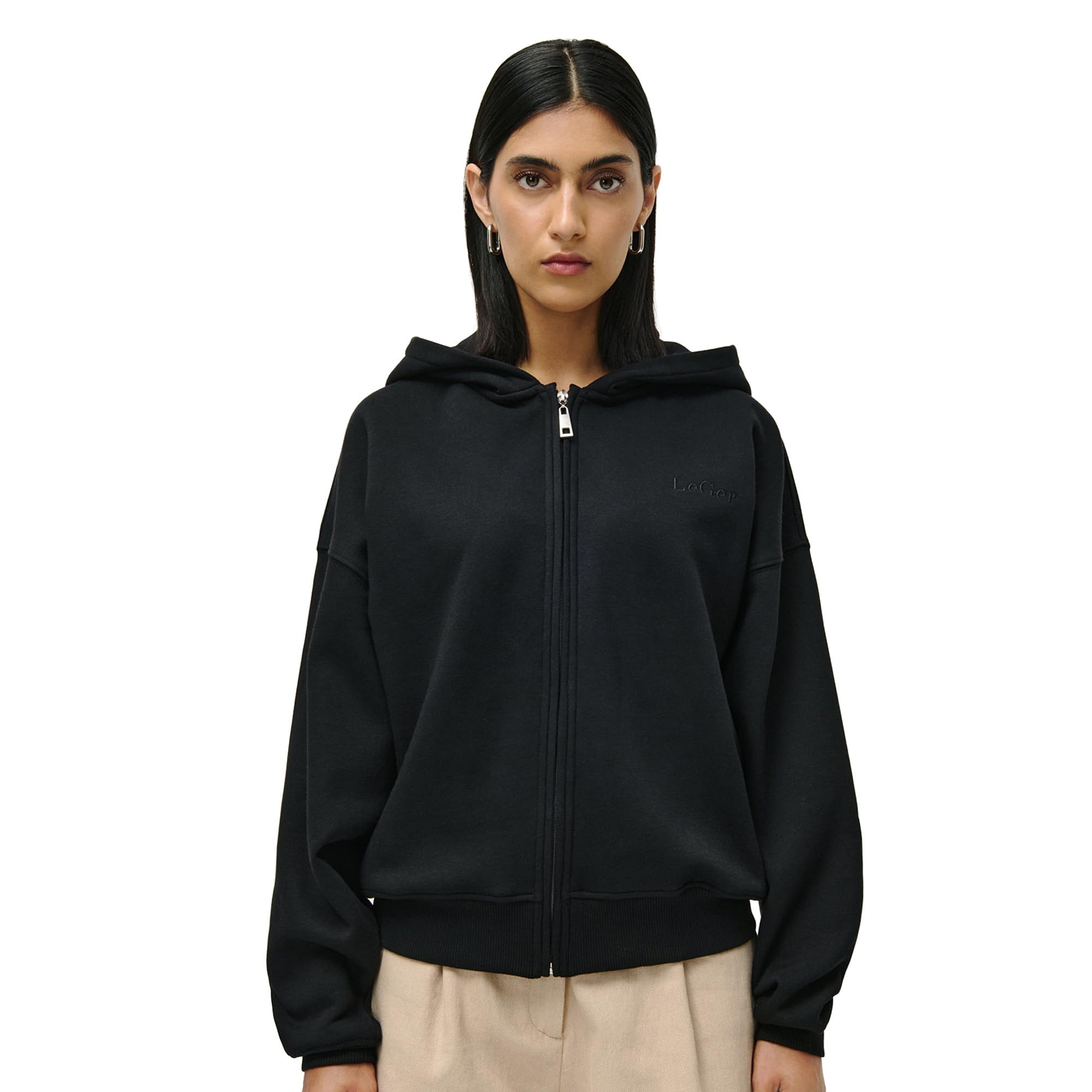 LeGer Fenna Sweatjacke - Jacke Damen mit Reißverschluss - Oversized Passform - Kapuzenjacke aus Baumwolle - Mode für Damen - by Lena Gercke - Gr. 34-44