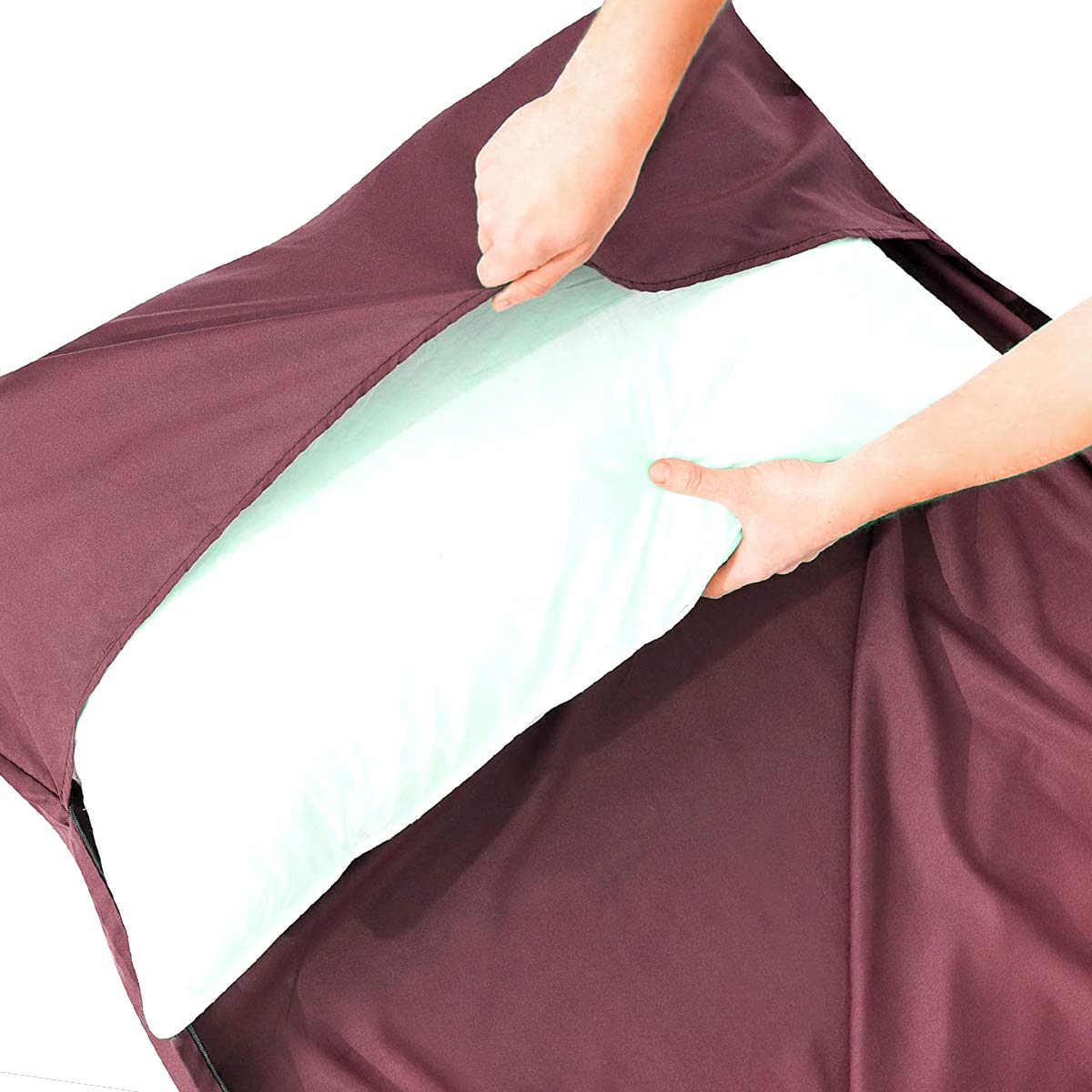 Drap de Sac de Couchage, Sac a Viande Couchage Douce avec Poche d'oreiller, Drap de Sac Ultraléger et Portable pour Hôtels, Randonnée, Camping (Bordeaux)