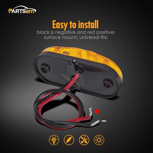 Miniatura 5 de Partsam 4 luces LED ovaladas de 2.5 pulgadas, color ámbar, luces laterales, 2 diodos, lente transparente, montaje en superficie, remolque, barco,