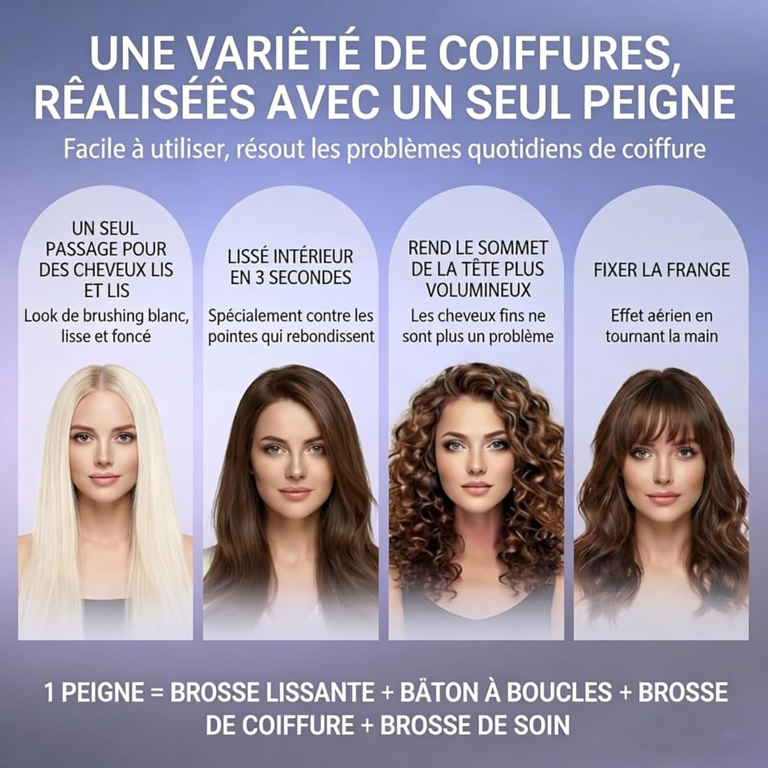 Monarch Stylingbürste für kurzes Haar - Original Styling BüRste, Kabellose Glättbürste mit LED-Anzeige, 3 Temperaturstufen 160-200°C, Wiederaufladbare BüRste für Volumen & Styling (Lila)