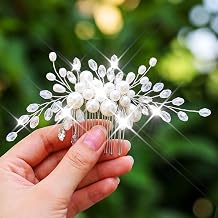 Catery Bridal Hair Comb Rhinestone Wedding Hair Pieces Pearl Hair Accessories for Brides Silver
