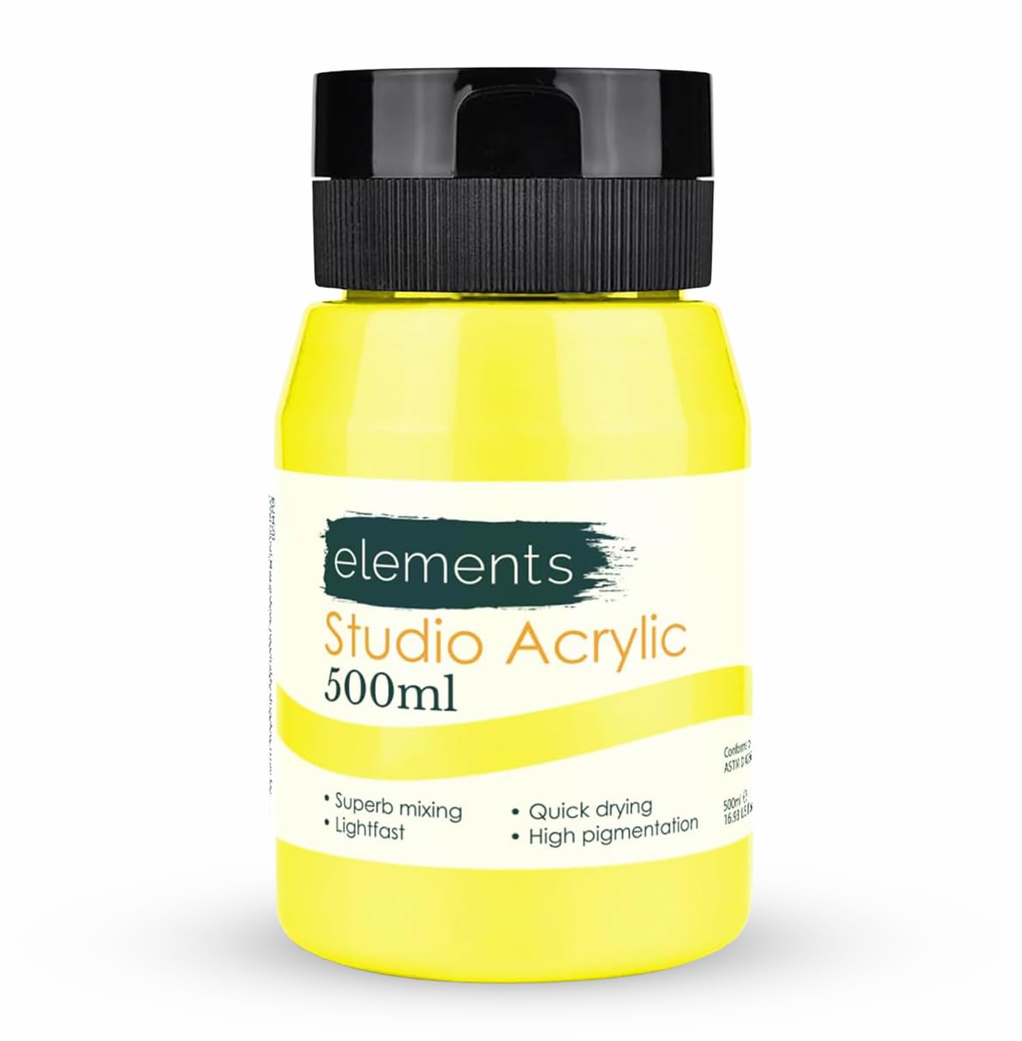 Elements 500 ml Studio Acrylic Paint Tub – Quick-Drying Paint for Canvas, Wood, Glass, and More – Low-Odour Highly Pigmented Vibrant Acrylic Paints – Neon Yellow