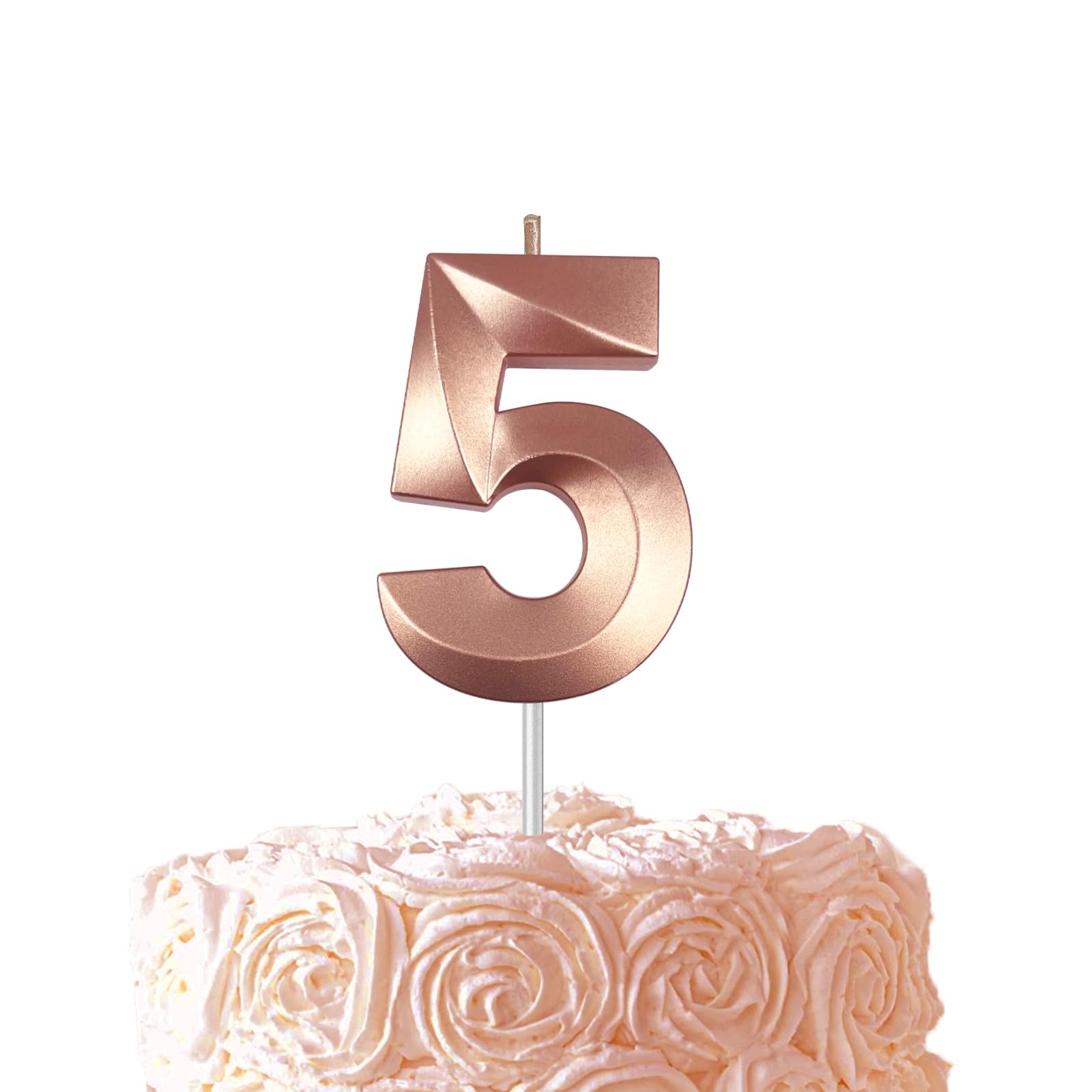 Rose Gold Birthday Number 5 Candles for Wedding Party Cake Decorations