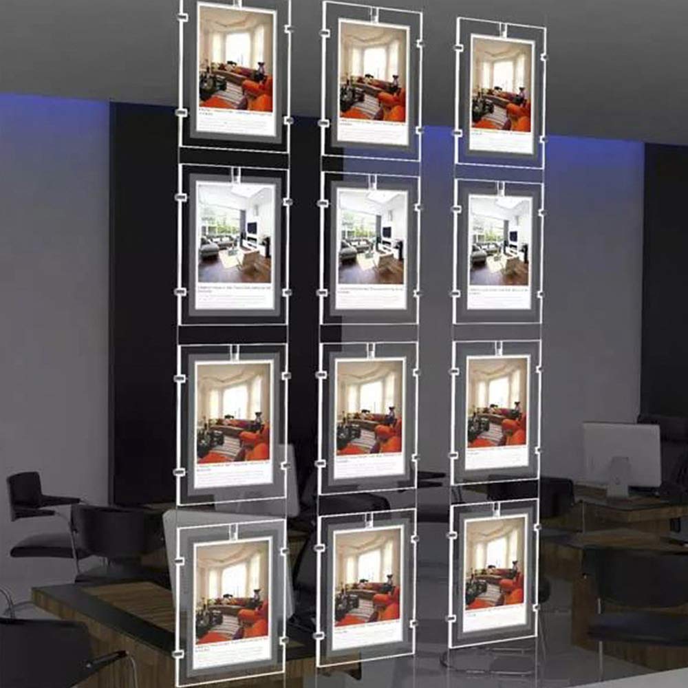 Real Estate Window Hanging Acrylic Poster Frame Advertising Display Office Led Store Sign Holders (Vertical, 4pcs A4 a Row)