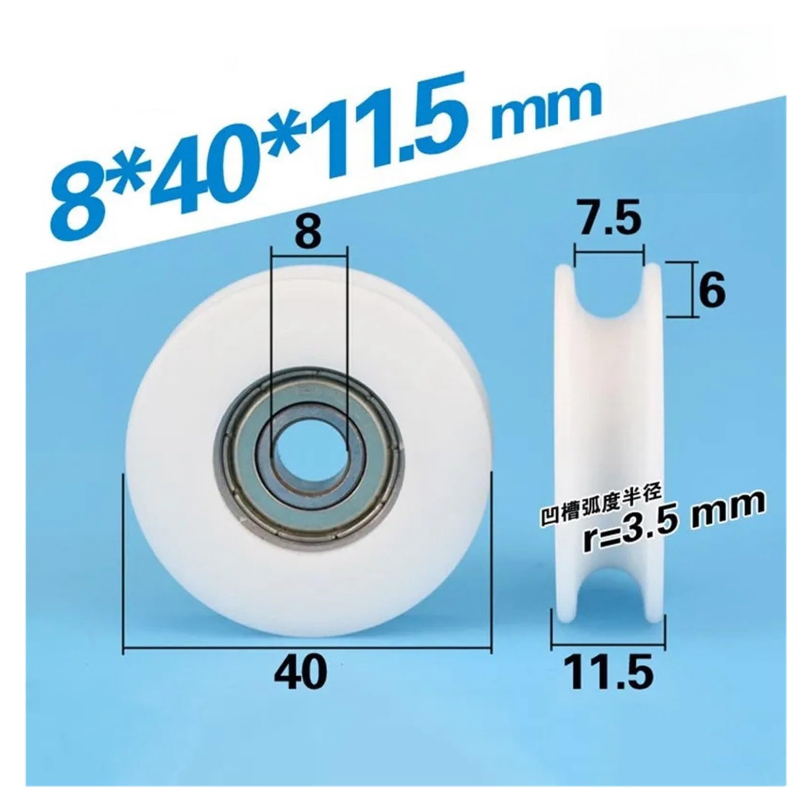 1 Szt. U Rowek Łożysko Powlekane Tworzywem Sztucznym 608ZZ 8 * 40 * 11.5mm Prowadnica Rolkowa Lina Stalowa Koło Nylonowe Pasowe Otwór 8mm Średnica 40mm | 50pcs
