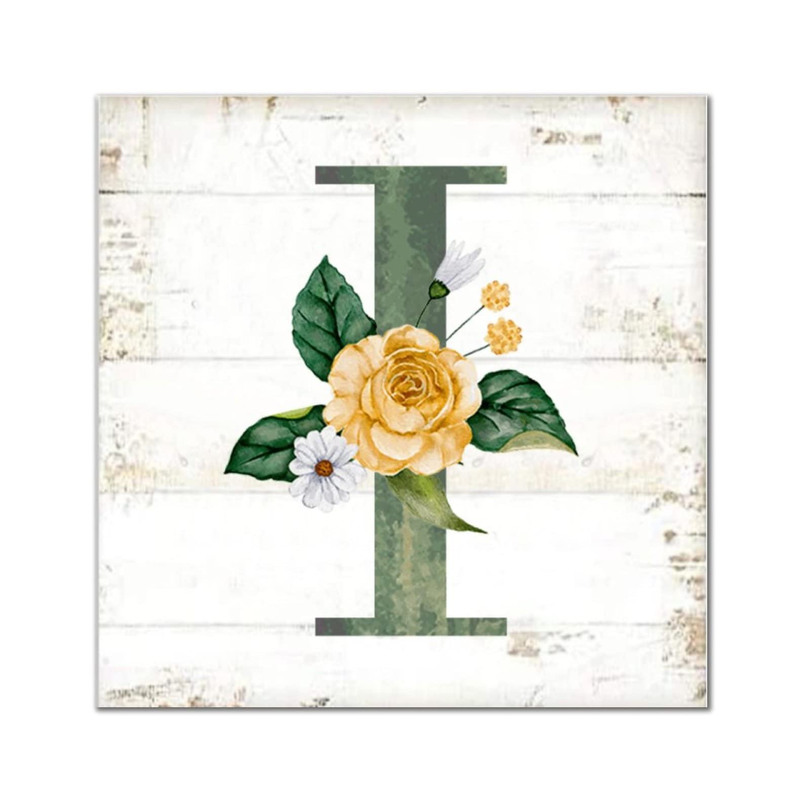 Panneau en bois monogramme I vert rustique de 30,5 cm pour la décoration de porte d'entrée