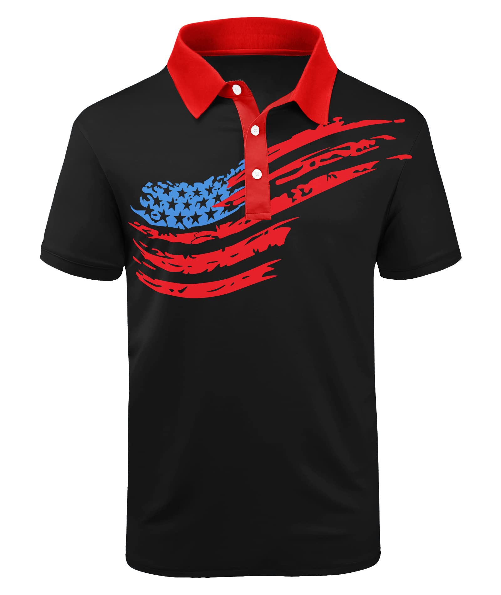 Camisas patrióticas para hombre de manga corta con diseño de la bandera estadounidense, polo de golf de verano, camiseta divertida estampada, negra - XL